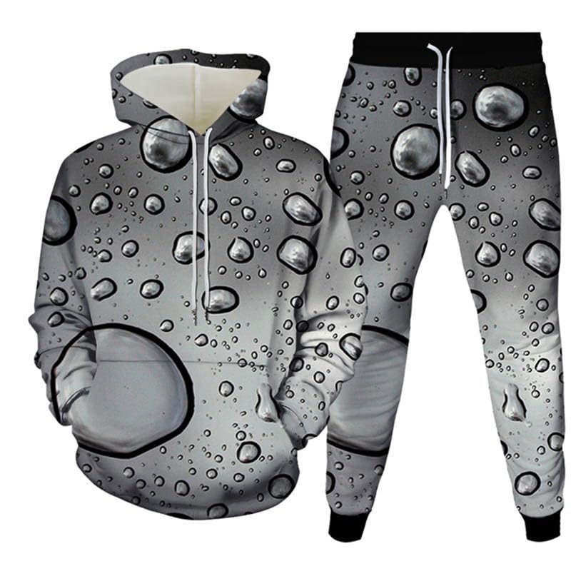 Funny Fresh Water Droplets on Purple Leaves Print Men's Hoodie Pants 2-Piece Outfits Men Hooded Sweatshirt Sets Tracksuit Suits