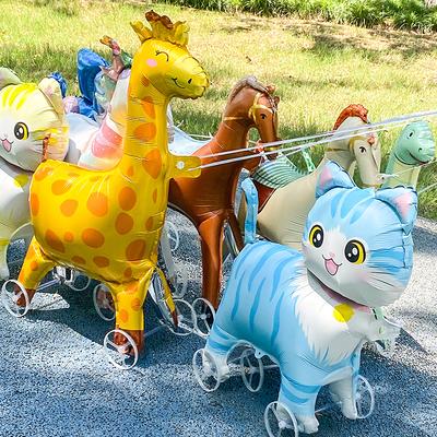 4D Kreslené Fóliové Balónky Slon Stojící Chodící Balónek s Kolečkem pro Děti Narozeninová Párty Dekorace Baby Shower