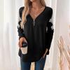 Autumn Winter Personality Loose Casual Embroidery Zipper Tee Women Long Sleeve All-match Pullover T-shirt Top