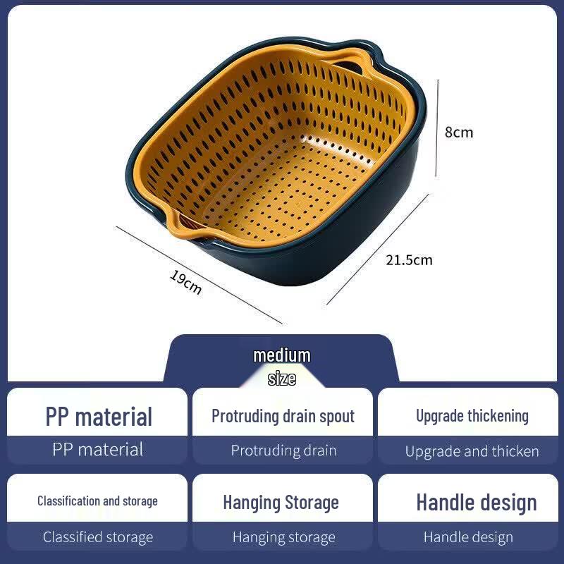 Multifunctional Double-Layer Vegetable & Fruit Washing Basket Set