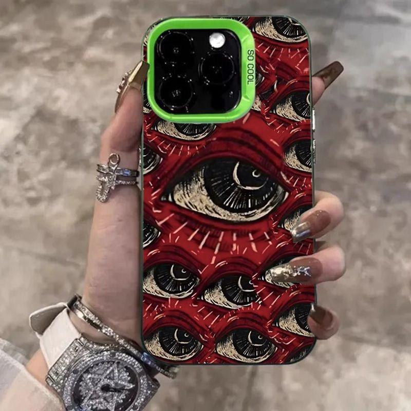 Ürkütücü Korkunç Kırmızı Göz Desenli Yumuşak Telefon Kılıfı iPhone 16 15 14 12 11 13 Pro Max 14Plus 12 13 Mini 7 8 Plus X XS Max XR Arka Kapak