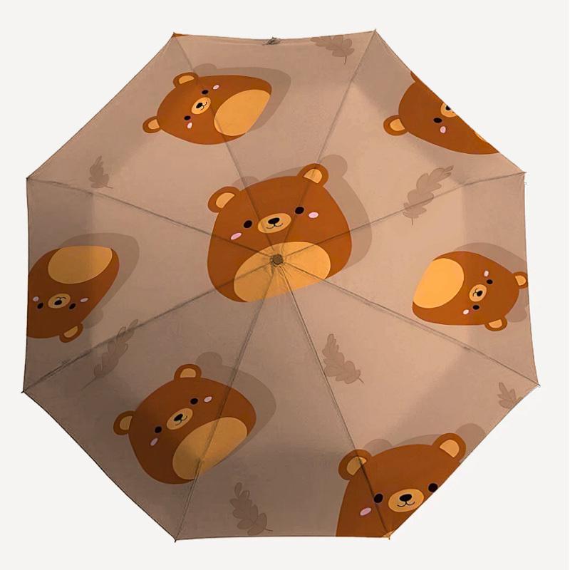 1PC Bear Pattern Umbrella-8-Rib Reinforced Portable Folding Travel Suitable for All Seasons Outdoor Daily Use Is an Ideal Choice -F309