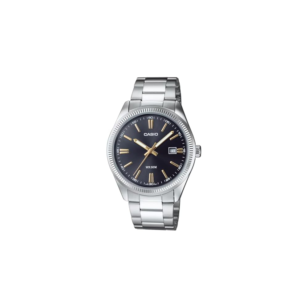 Casio MTP-1302D-1A2V Analog Quartz Men s Watch Silver Metal Band Dark Gray Dial Gold Index