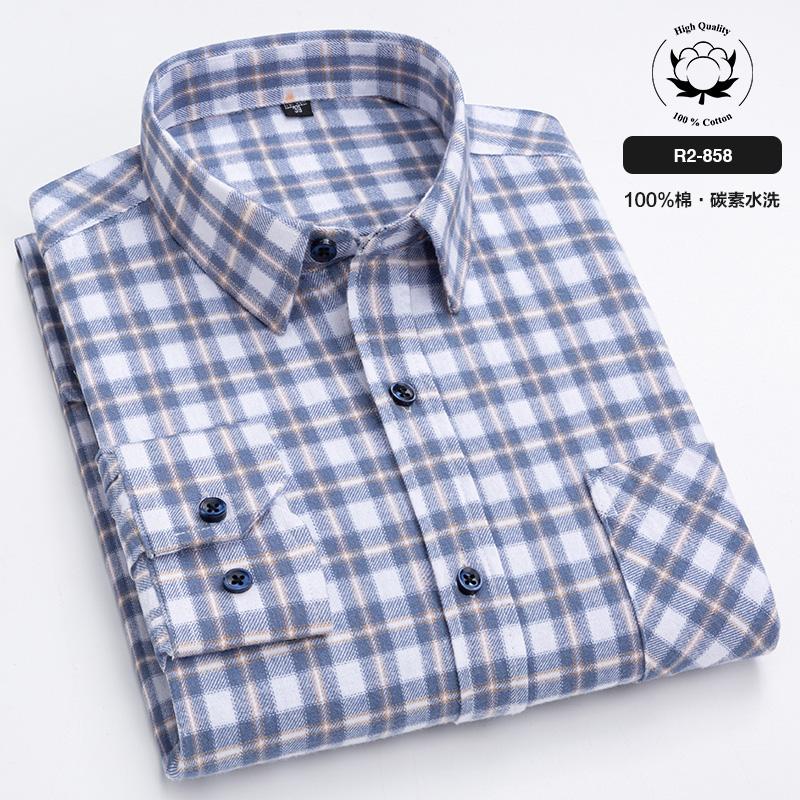 New Spring Autumn 100% Cotton Flannel Plaid Mens Shirts Casual Long Sleeve Regular Fit Home Dress Shirts For Man Clothes 6XL 5XL