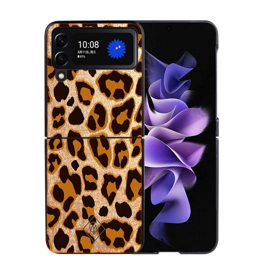 Fashion Tiger Leopard Print Panther Cool Phone Case For Samsung Z Flip 7 6 5G Galaxy Z Flip4 Z Flip5 Z Flip3 Coque Black Hard PC