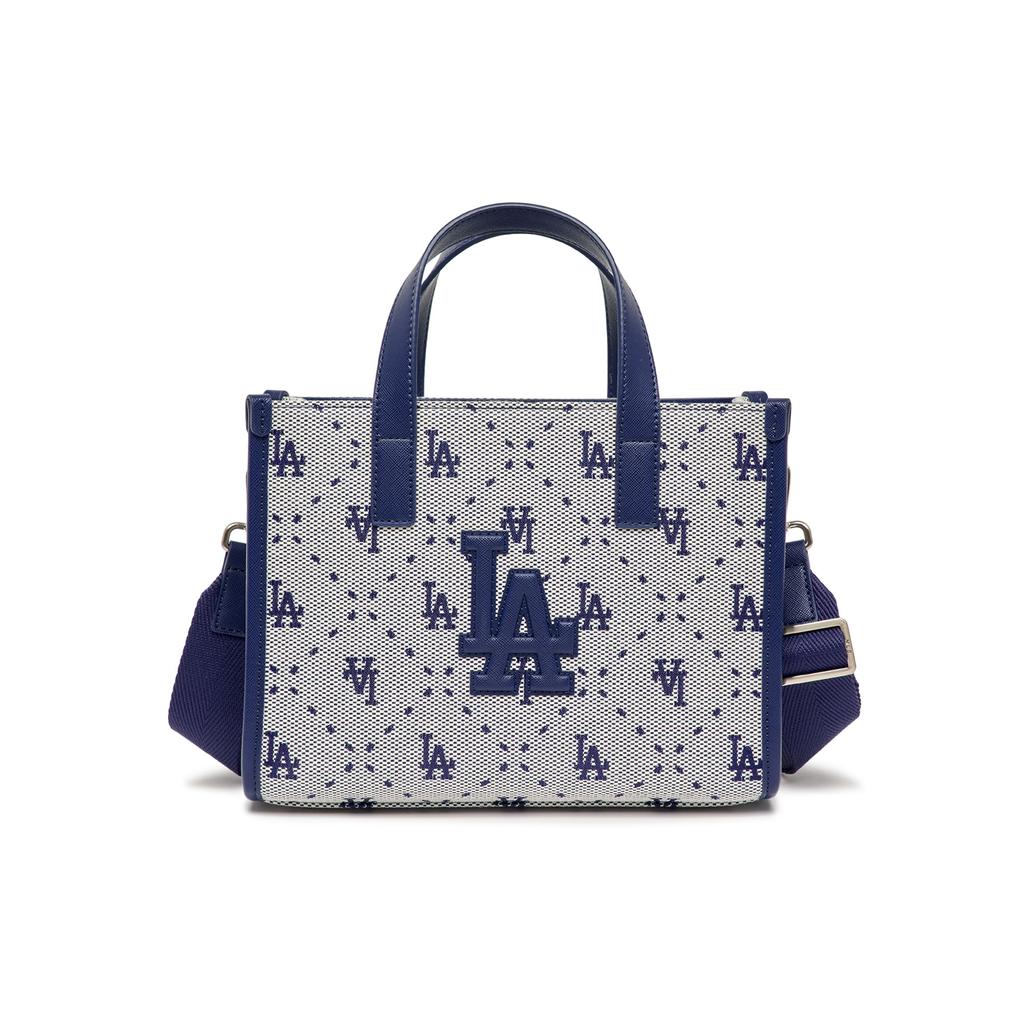 MLB Vintage Floral Los Angeles Dodgers Letter Print Large Logo Adjustable Shoulder Strap Tote Bag Women tote bag Blue 3AORS013N-07NYL
