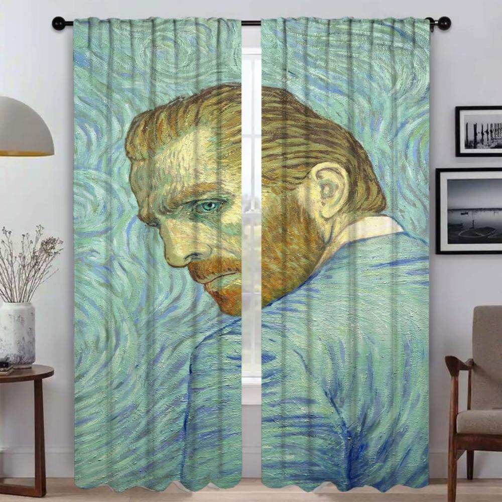 

Плотные шторы для комнаты, 2-панельные тюли Van Gogh для спальни, кухни, шторы для украшения Хэллоуина, шторы для домашнего интерьера, оттенки W50xH70cmx2pcs-CL