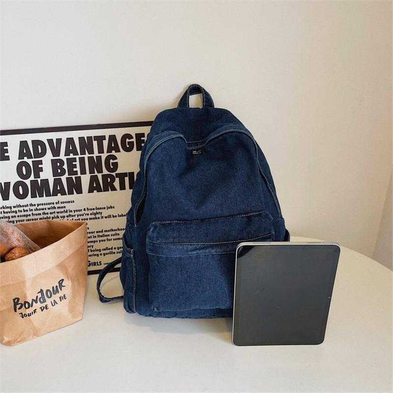 Schoolbag1011 New denim simple backpack male retro Japanese ins student class schoolbag Korean casual backpack male