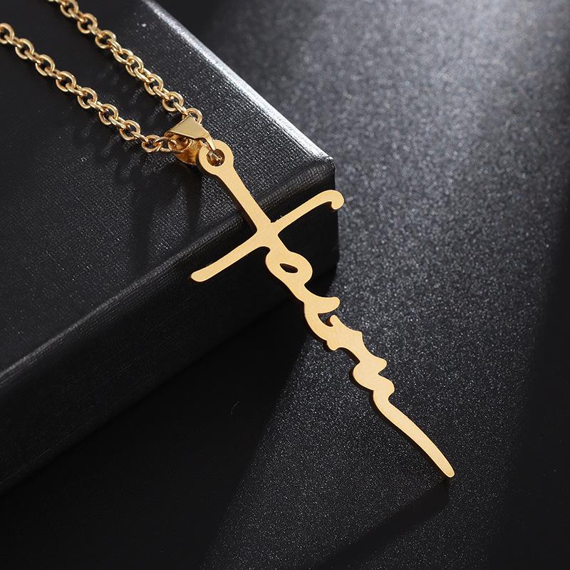 Hot Selling Stainless Steel Cross Necklace with English Letter Cross Necklace