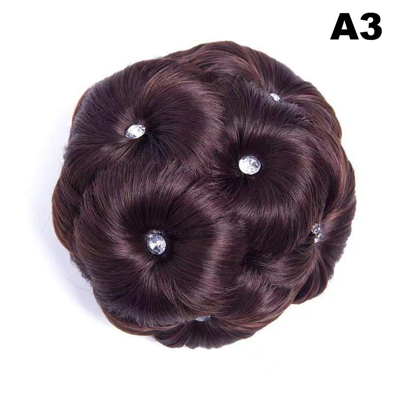 Synthetic Hair Bun Bud Hair Clips With Diamond Colorful Shiny For Women Ponytail Claw Clip Lifelike Hairpiece Styling Tools