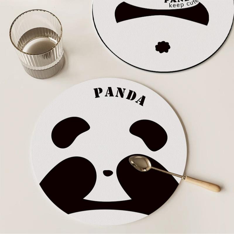 Cute Panda Coasters Waterproof Oil-free Washable Heat Insulation Soft Mats Table Mat Creative Round Non-slip Dinner Plate Cups