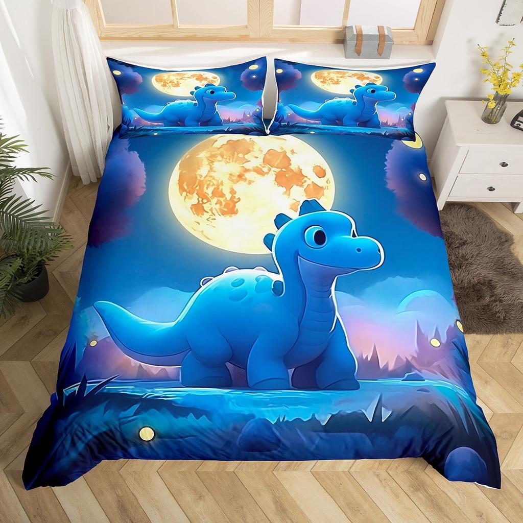 Colourful Dinosaur Duvet Cover For Kids Boys Girls Cartoon Dino Comforter Cover Floral Grass Mountain Bedding Set Wild Animal