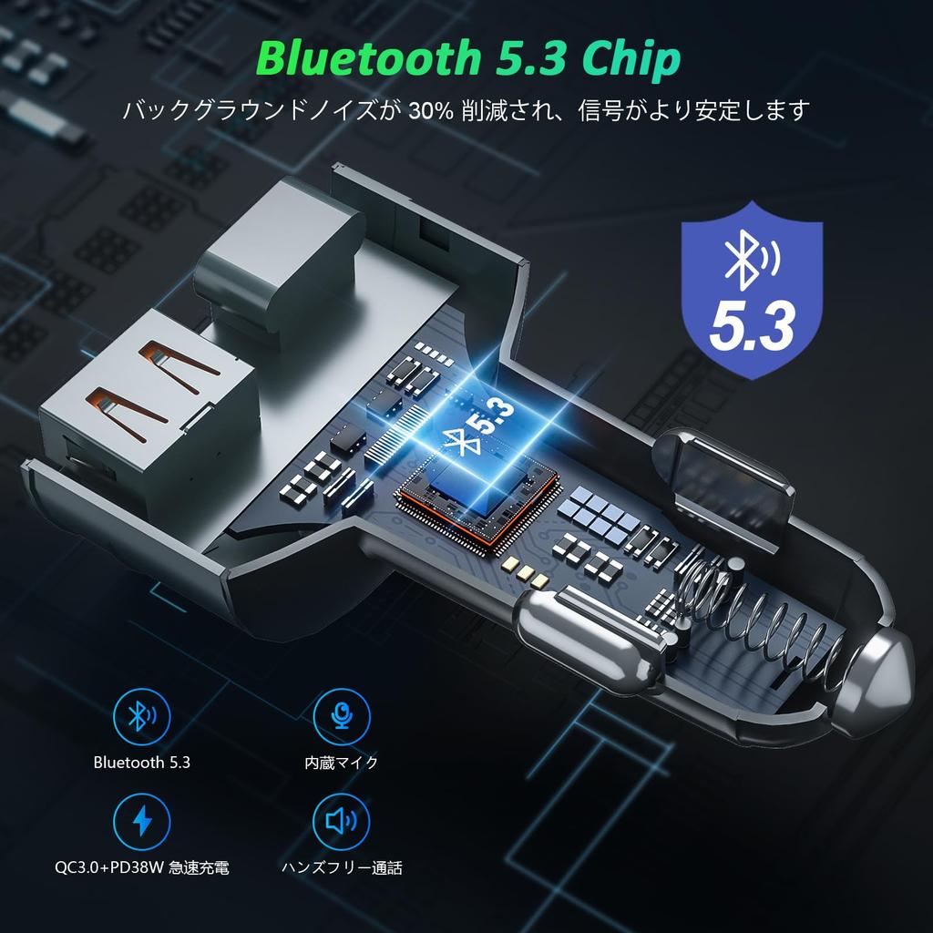 Încărcător auto SOARUN cu transmițător FM, Bluetooth, cu încărcare rapidă, 2 porturi, compatibil cu Siri și Google