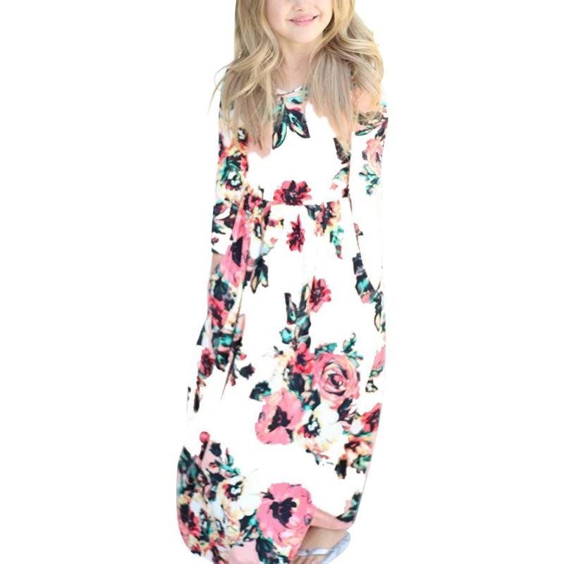

Платье для девочек, летняя детская одежда, длинное платье с цветочным принтом, повседневные платья для девочек от 2 до 10 лет 140