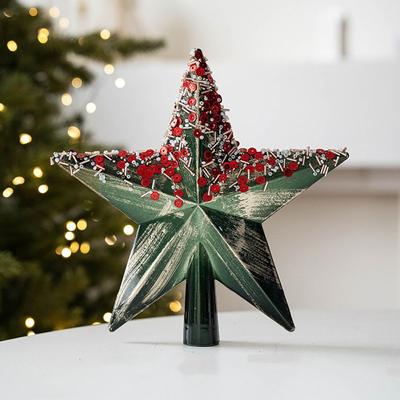 Retro Christmas Tree Topper Star Glitter Reusable Xmas Top Pentagram Ornament Plastic Christmas Tree Ornament