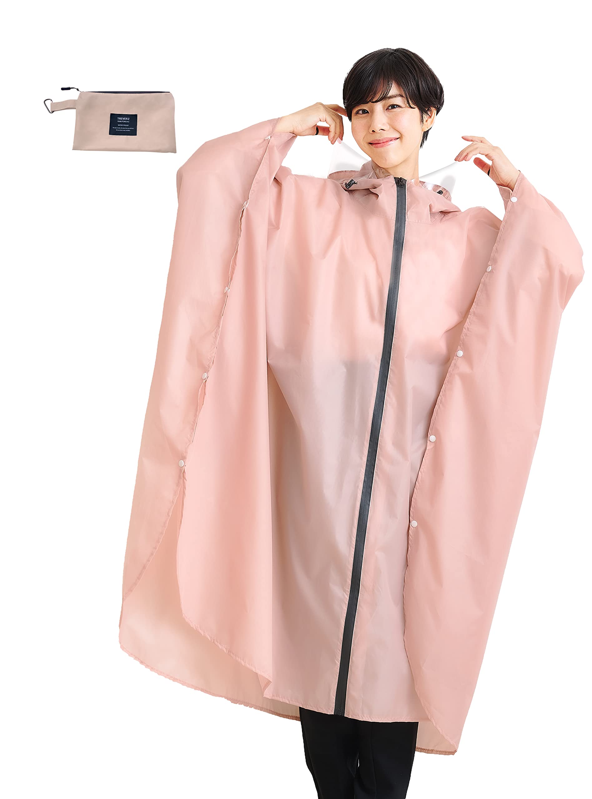 

Непромокаемый дождевик [TREVERZ], пончо, женский, размер, для велосипеда, стильный, милый, сумка, водонепроницаемый, (Розовый бежевый)