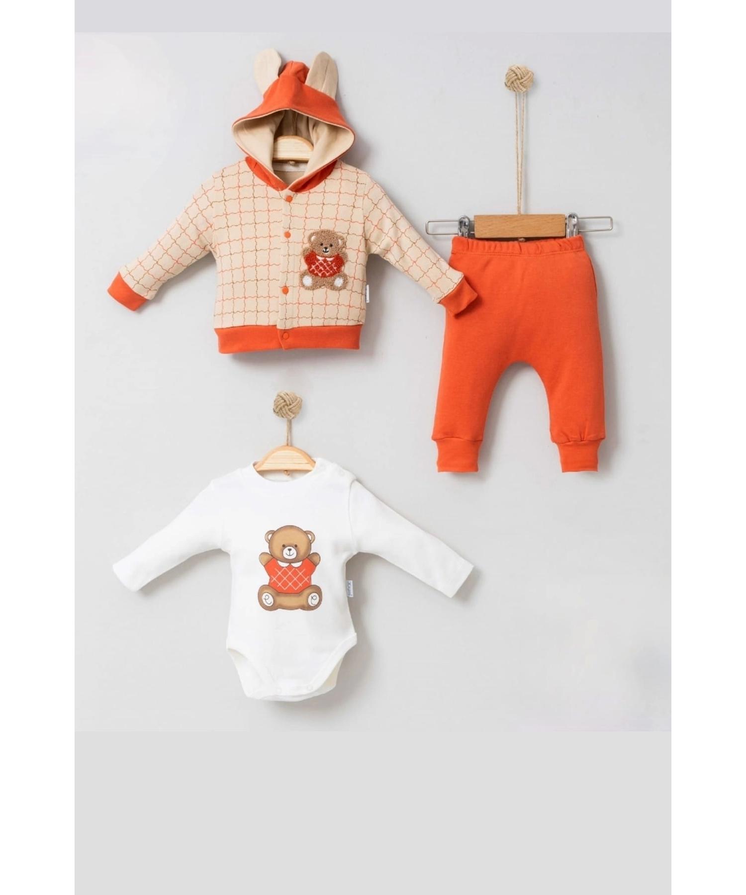 

Кардиган из 100 % хлопка в полоску с медвежонком, комплект из 3 предметов для малышей