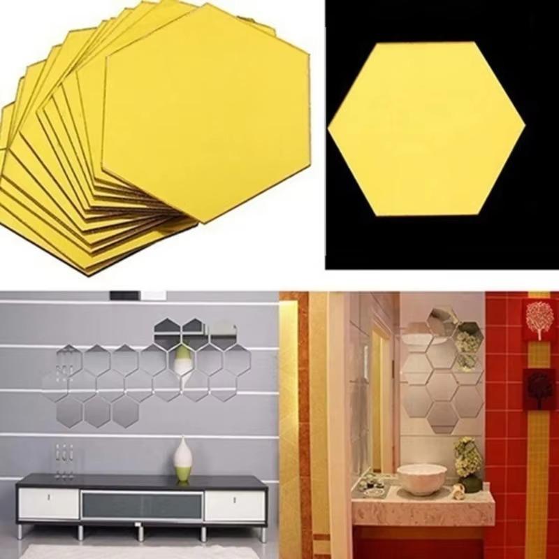 6/12/24 stuks Massieve Zeshoekige Geometrische Spiegel Muurstickers Verwijderbaar DIY met Ingebouwde Lijm voor Huisdecoratie