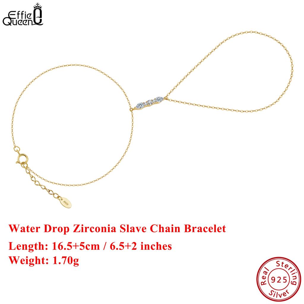 EFFIE QUEEN 925 Solid Sterling Silver Water Drop Zirconia Chain Bracelet Fashionable Jewelry for Women Party Celebration APV03