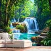 2D Turquoise Pool Waterfall Backdrop Lush Tropical Forest Photography Background Cloth