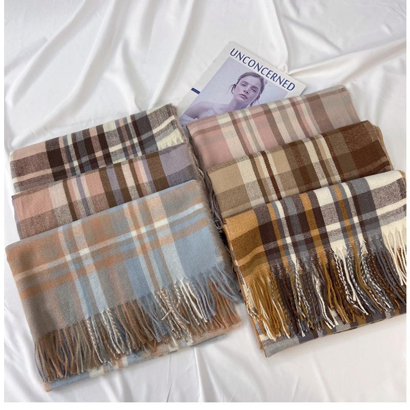Women's Simple Versatile Palid Tassel Scarf Stylish Unisex Warm Neck Scarf Autumn Winter Thickened Coldproof Wrap Scarf