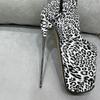 Fashion European and American Sexy Leopard Print High-heeled Knee High Boots for Women's Fashion Shows, Plus Size Color Blocked Shoes