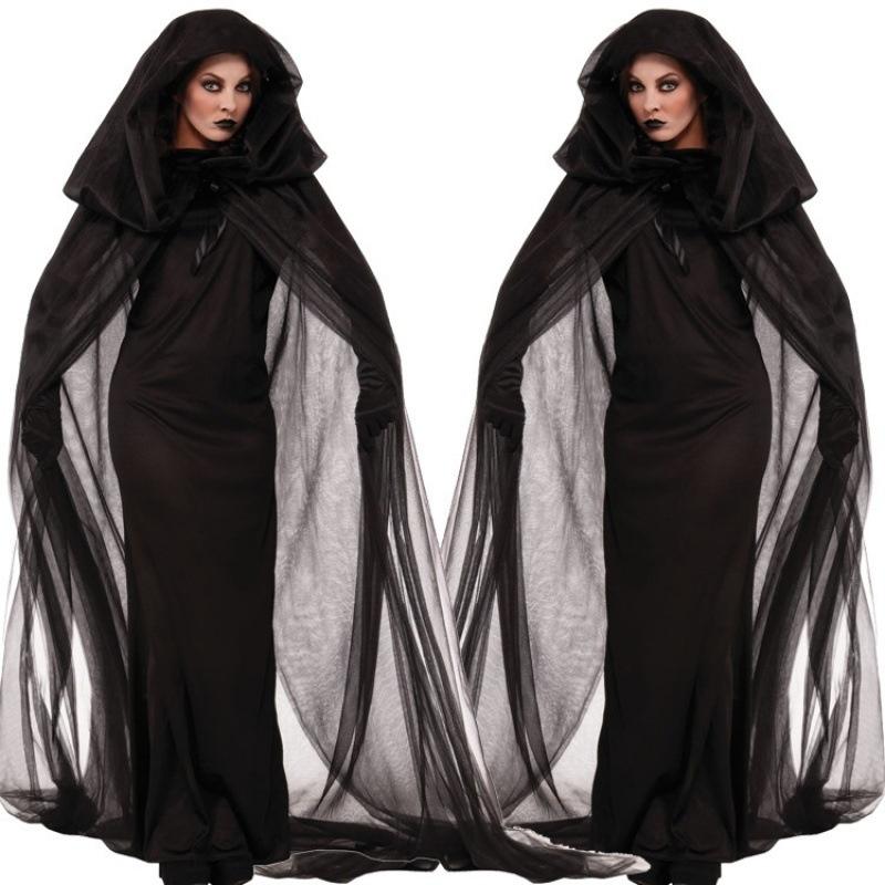 Premium Women's Halloween Cloak Costume Featuring Witch Vampire Ghost Design