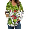 Women's Fashion Hoodies V Neck Long Sleeve Christmas Printed Drawstring Casual Loose Pullover Tops