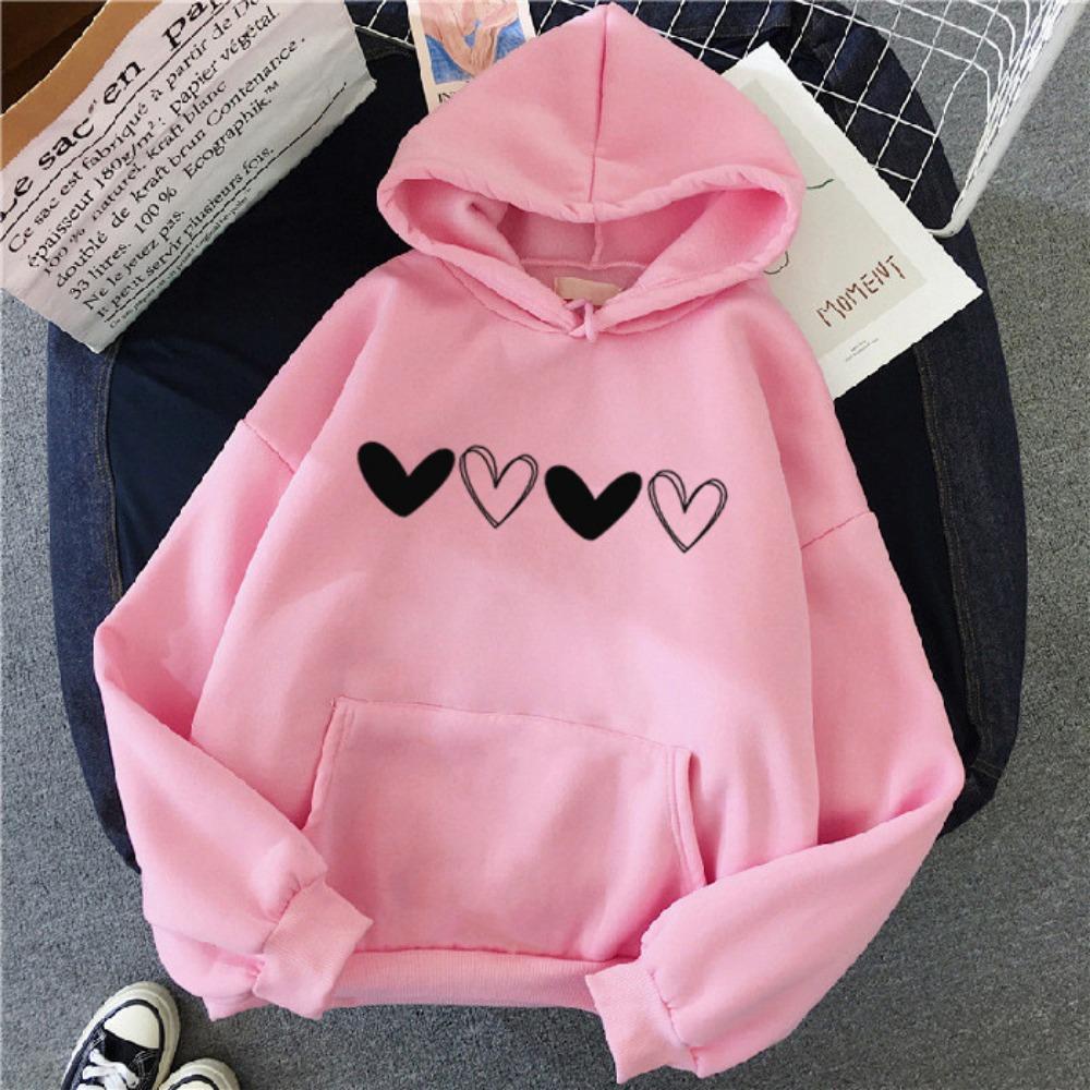 Casual style new women's love printing style pattern hooded sweater jacket 2025 autumn and winter