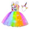 Rainbow Unicorn Tutu Dress,Glowing Sparkle, Christmas Party Dance Princess, Multicolor, 6-7 Years