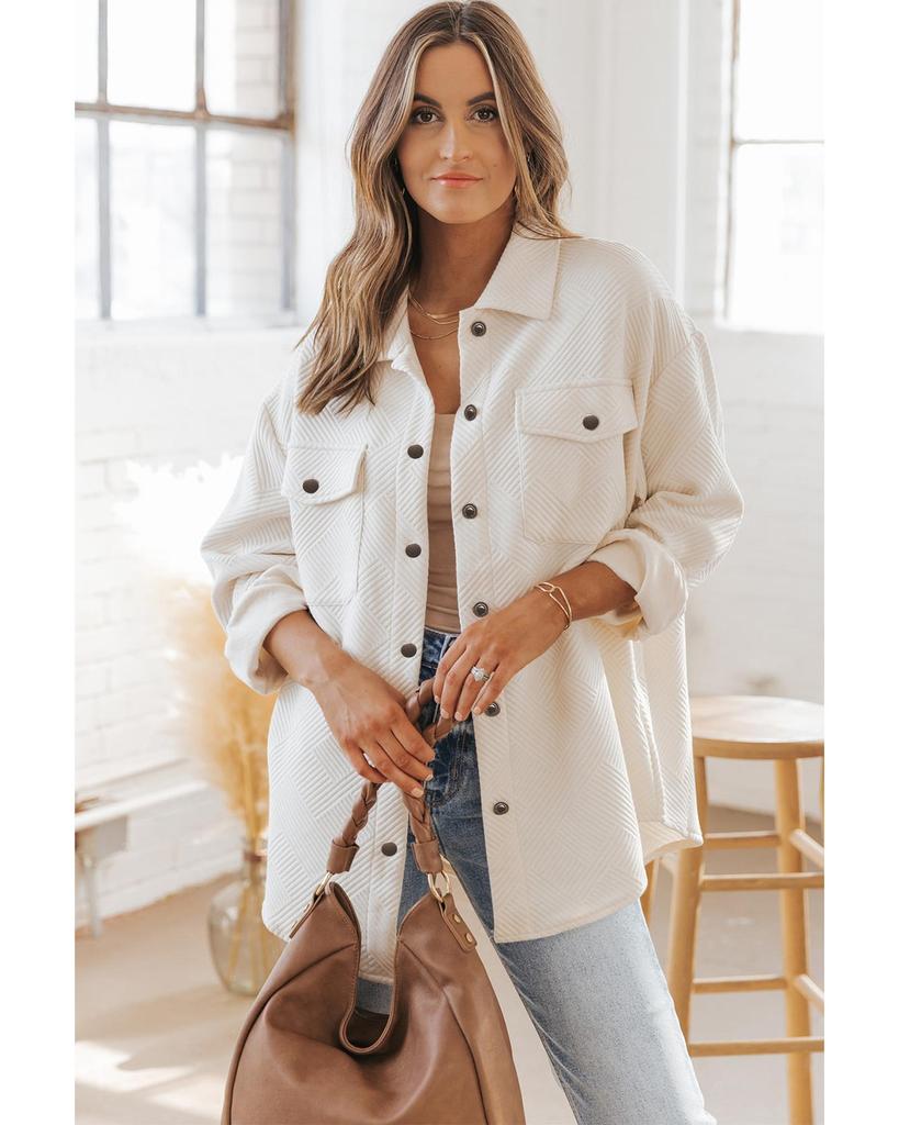 Azura Exchange Textured Flap Pocket Buttoned Shacket