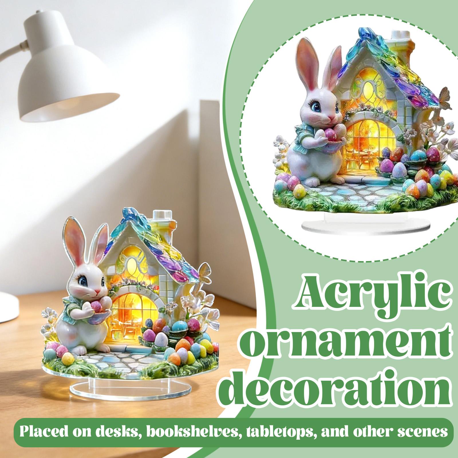 

Bunny Easter Decora Spring Ornament 2D Acrylic Desktop Ornament Accessories For Living Room Holiday Party Supplie() One Size