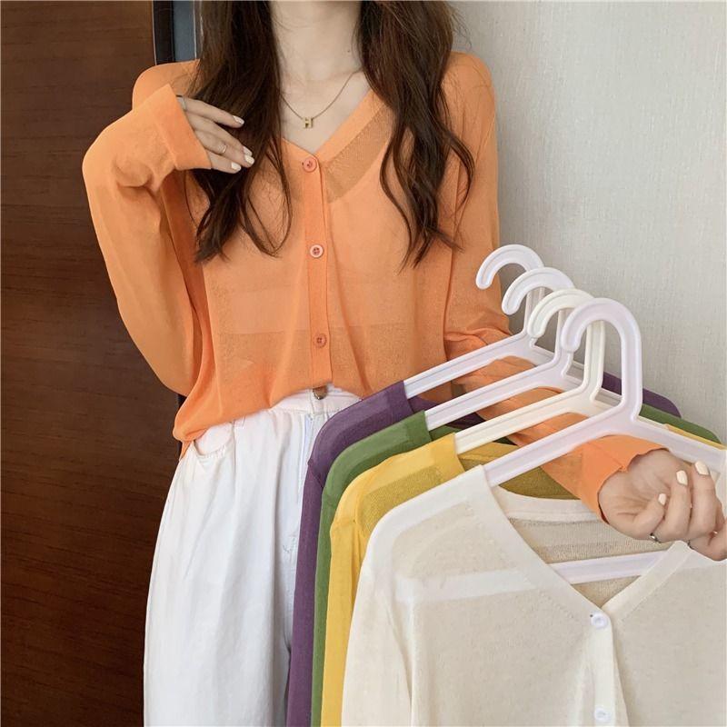 2024 Korean Style V-Neck Loose Knit Cardigan - Spring & Autumn Women's Long Sleeve Outerwear