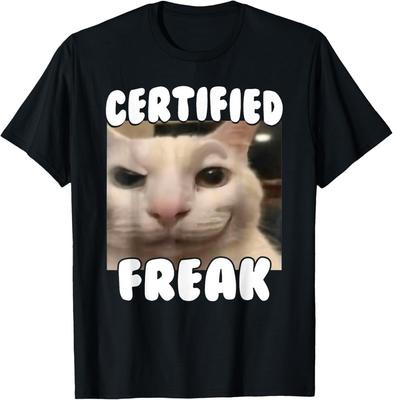 Zertifizierter Freak Lustig Verflucht Albern Weiße Katze Starrend Meme T-Shirt Unisex T-Shirt
