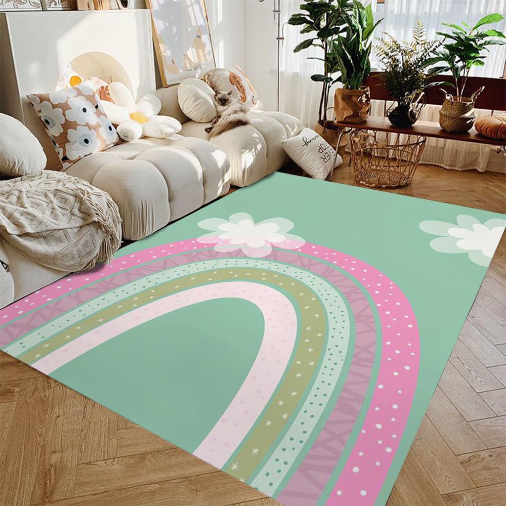 Kawaii Rainbow Pattern Carpet for Children's Room Cute Area Rug Home Decoration Non-slip Doormat Bedside Floor Washable Mat