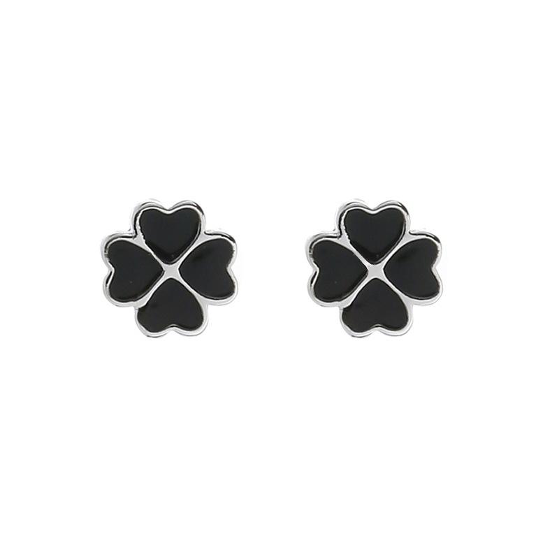 Black Four-Leaf Clover Stud Earrings For Women, Earrings Temperament Personality Simple And Versatile Earrings