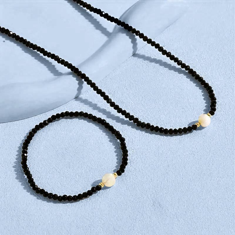 Black Spinel Turquoise Necklace Bracelet Korean Versatile Daily Niche Minimalist Design Style Set