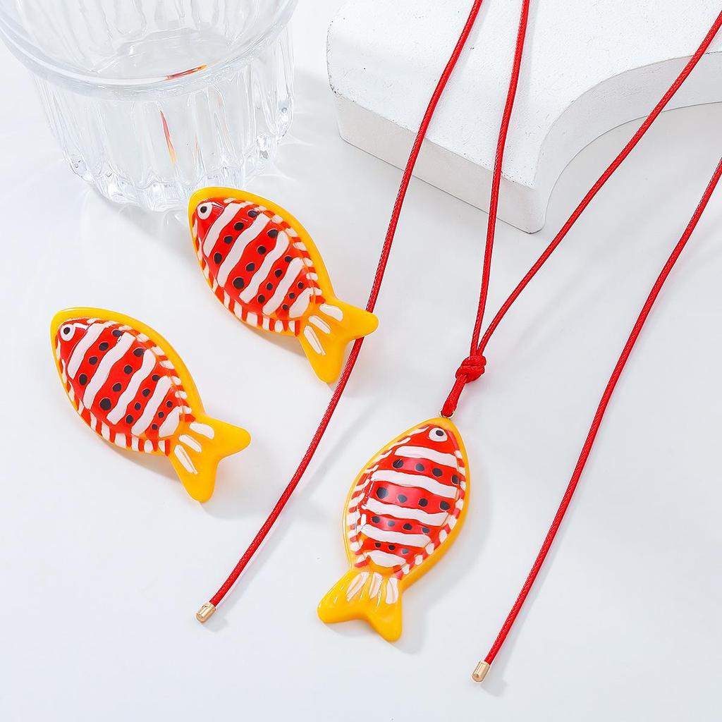 Tropical Fish Earrings & Necklace Set: Clownfish Pendant Jewelry for Women - Cute Korean Style