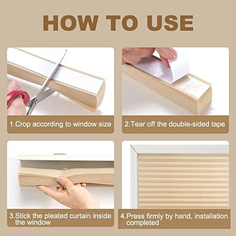 1PC Self-Adhesive Blinds Simple Polyester Curtain Window Paper Blinds Leaf Pleated Curtain Non-Woven 60/90x180cm