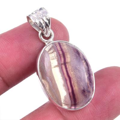 Natural Fluorite Gemstone Handmade 925 Solid Sterling Silver Pendant 1.25" F6o85