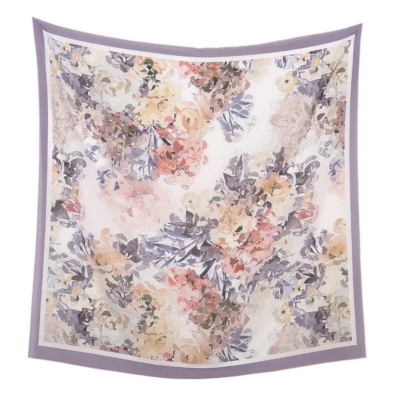 110*110cm Neuer Baumwoll-Leinen-Quadratischer Schal Damen Kopftuch Blumenmuster Halstuch Schals Kopftuch Bandanas Haargummi Stirnbänder