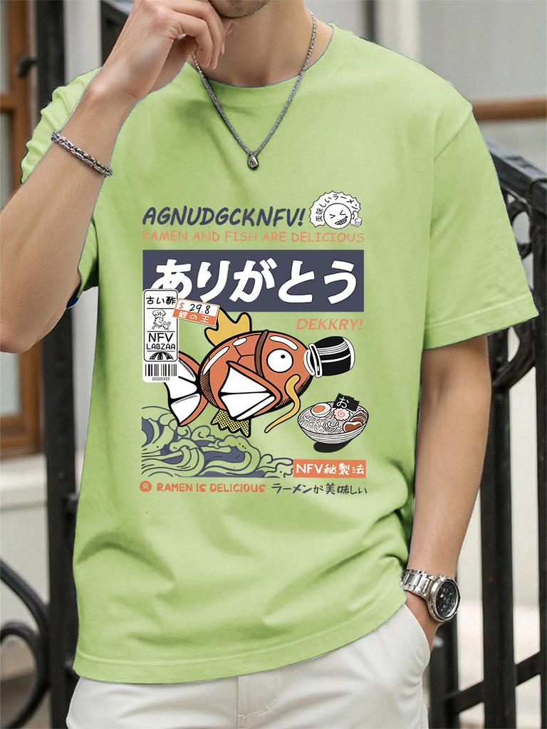 Harajuku Fish Eating Noodles Printing TShirts Womens Summer Cotton Tops ONeck Soft Loose Short Sleeve T Shirts Casual Clothes