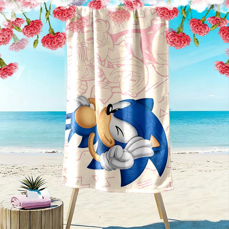 Sonic the Hedgehog Print Beach Towel, Large Soft Quick Dry Towel for Beach Camping Swimming