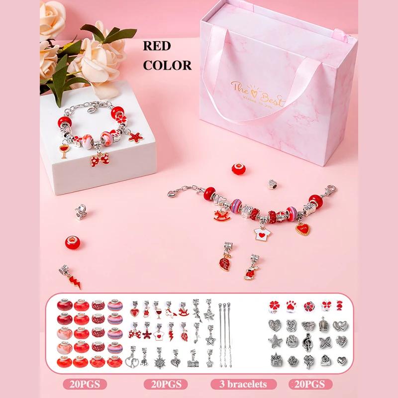 

DO-IT-YOURSELF Beaded Bracelet Collection Including Storage Box Ideal for Girls Present Acrylic European Large Hole Beads Handmade Do-It-Yourself красный