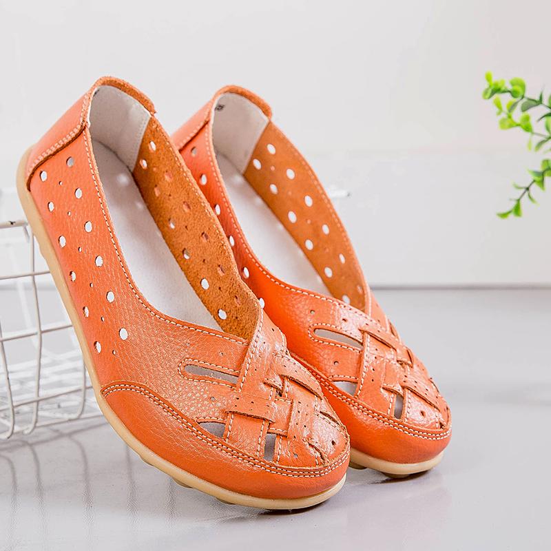 Women's Flats Loafers Leather Driving Shoes Moccasins Comfort Casual Slip On Summer Nurse Shoes for Mother Large Size