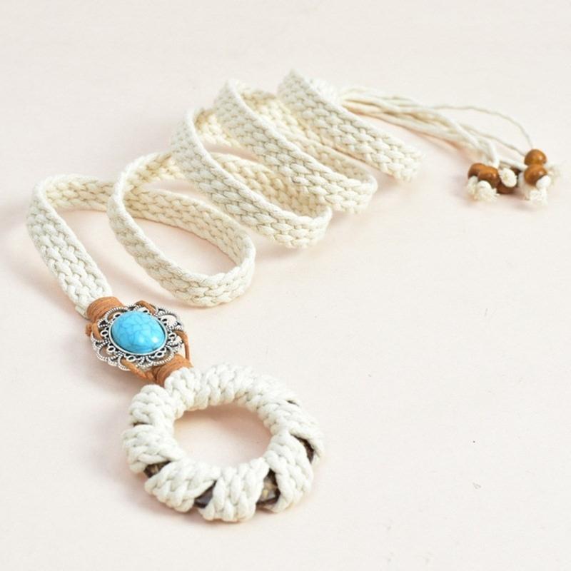 Self Tie Waist Belt for Women Ethnic Style Braided Dress Belt with Fringes&Beads
