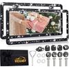 2 Pack Black Bling License Plate Frames For Women, Sparkly Rhinestone Diamond License Plate Frame Glitter Bedazzled Car License Plate Cover Holder