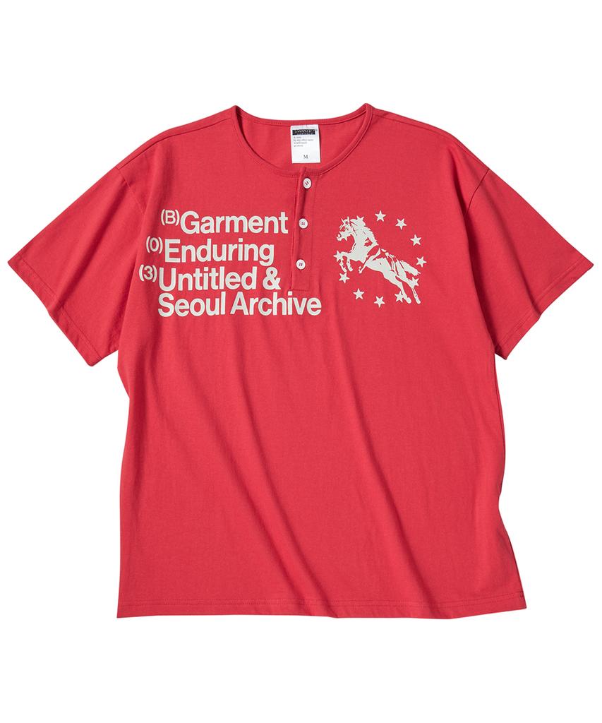 Eontaiteulseoul Unicorn Henley Neck Crop Short Sleeve Red