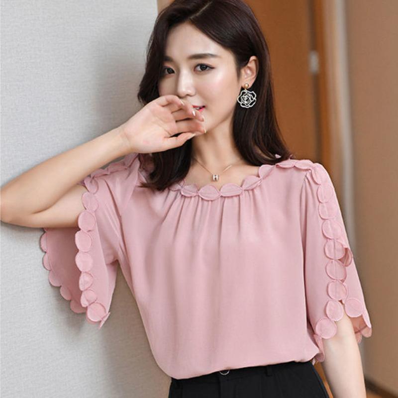 WTEMPO Brand Summer Women's Large Size Loose Short-sleeved Chiffon Shirt Fashion Casual Peplum Solid Colour T-shirt with Design Niche Tops