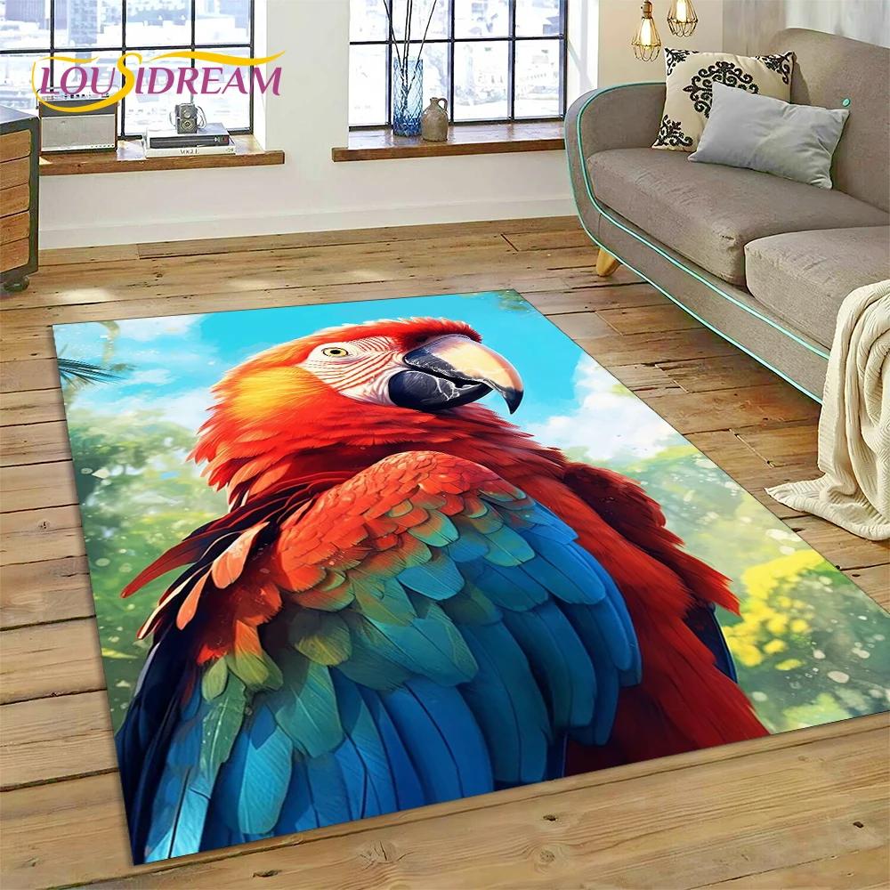 Colorful Parrot Macaw Budgerigar Bird Carpet Rug for Home Living Room Bedroom Sofa Doormat Decor,kid Area Rug Non-slip Floor Mat